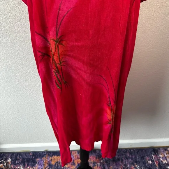 Tropical Batik Pink Rayon Tunic Dress Bamboo Print One Size - Picture 6 of 15